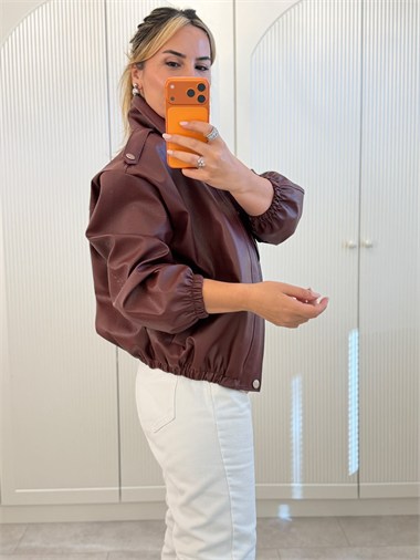 9803 Bordo Suni Deri Bomber Ceket