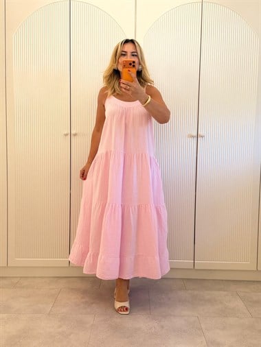 9478 Pembe Premium Askılı Salaş Elbise