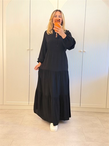 9722 Siyah Maxi Yaka Bağlama Elbise
