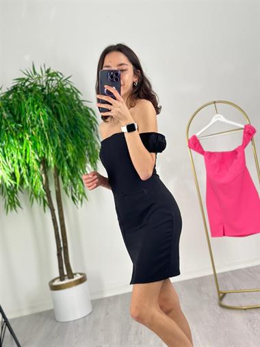 3295 Kol Detaylı Siyah Kalem Elbise