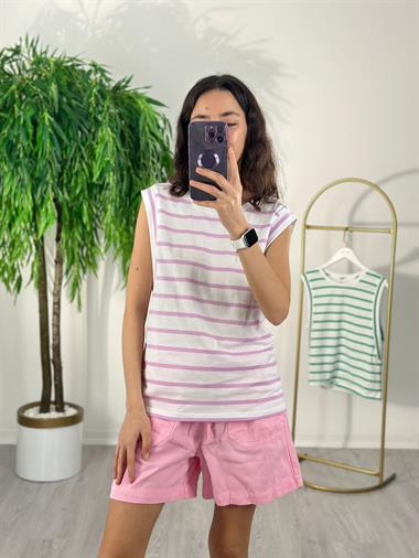3306 Pembe Çizgili Kolsuz Tshirt