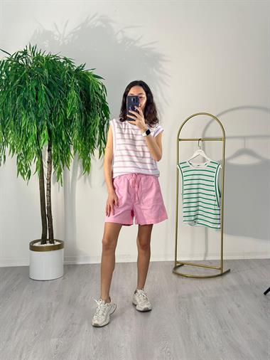 3306 Pembe Çizgili Kolsuz Tshirt