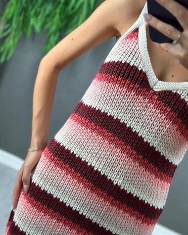 3369 Renkli Askılı Örme Elbise