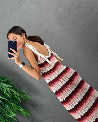 3369 Renkli Askılı Örme Elbise