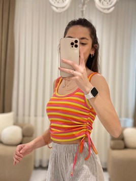 3120 Renkli Yan Büzgü T-Shirt