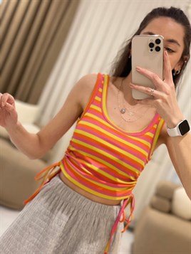 3120 Renkli Yan Büzgü T-Shirt