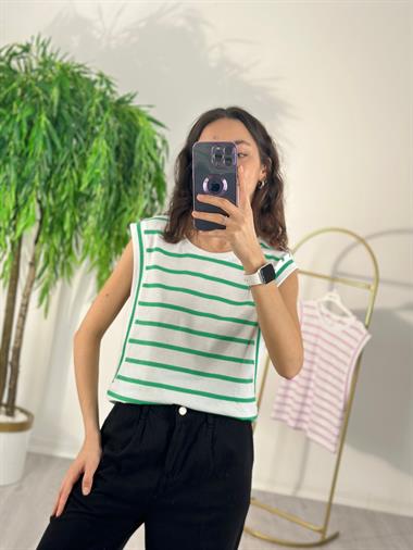 3305 Yeşil Çizgili Kolsuz Tshirt