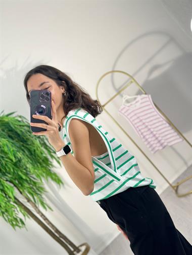 3305 Yeşil Çizgili Kolsuz Tshirt