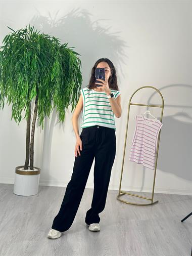 3305 Yeşil Çizgili Kolsuz Tshirt