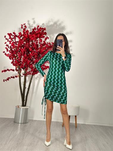 0048 Yeşil Yandan Büzgülü Elbise