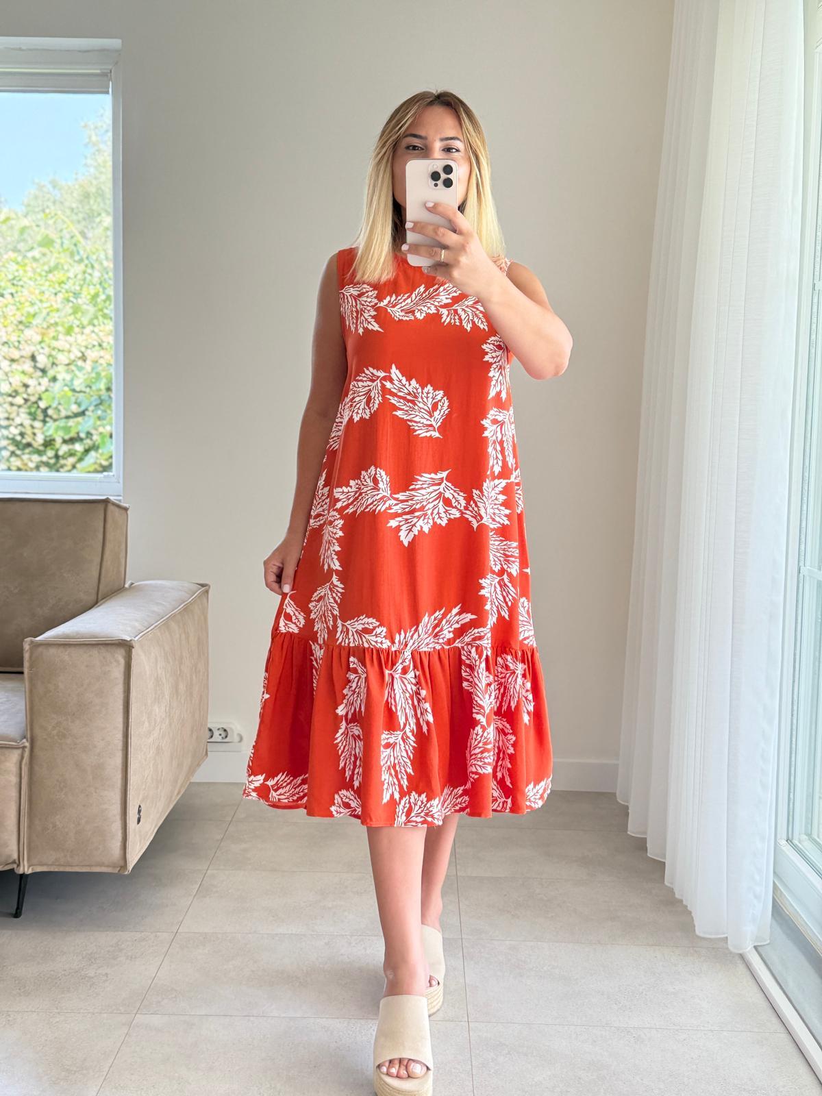 8060 Kiremit Beyaz Kolsuz Elbise