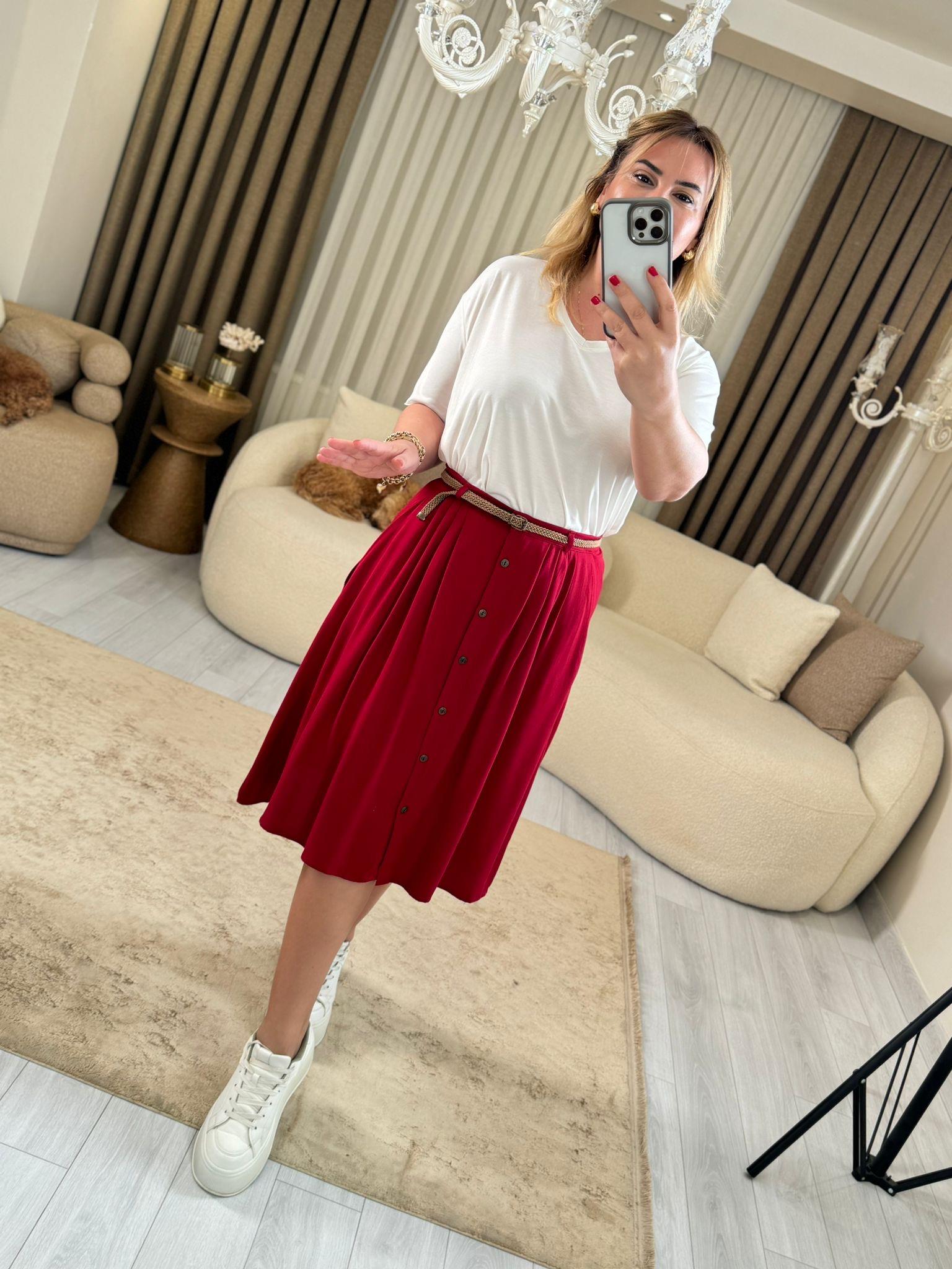 5829 Kemerli Bordo Etek