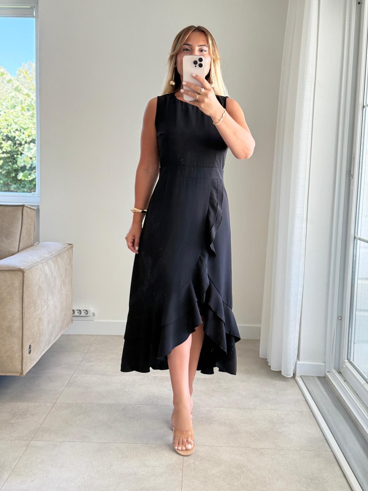 8301 Siyah Asimetrik Detay Elbise