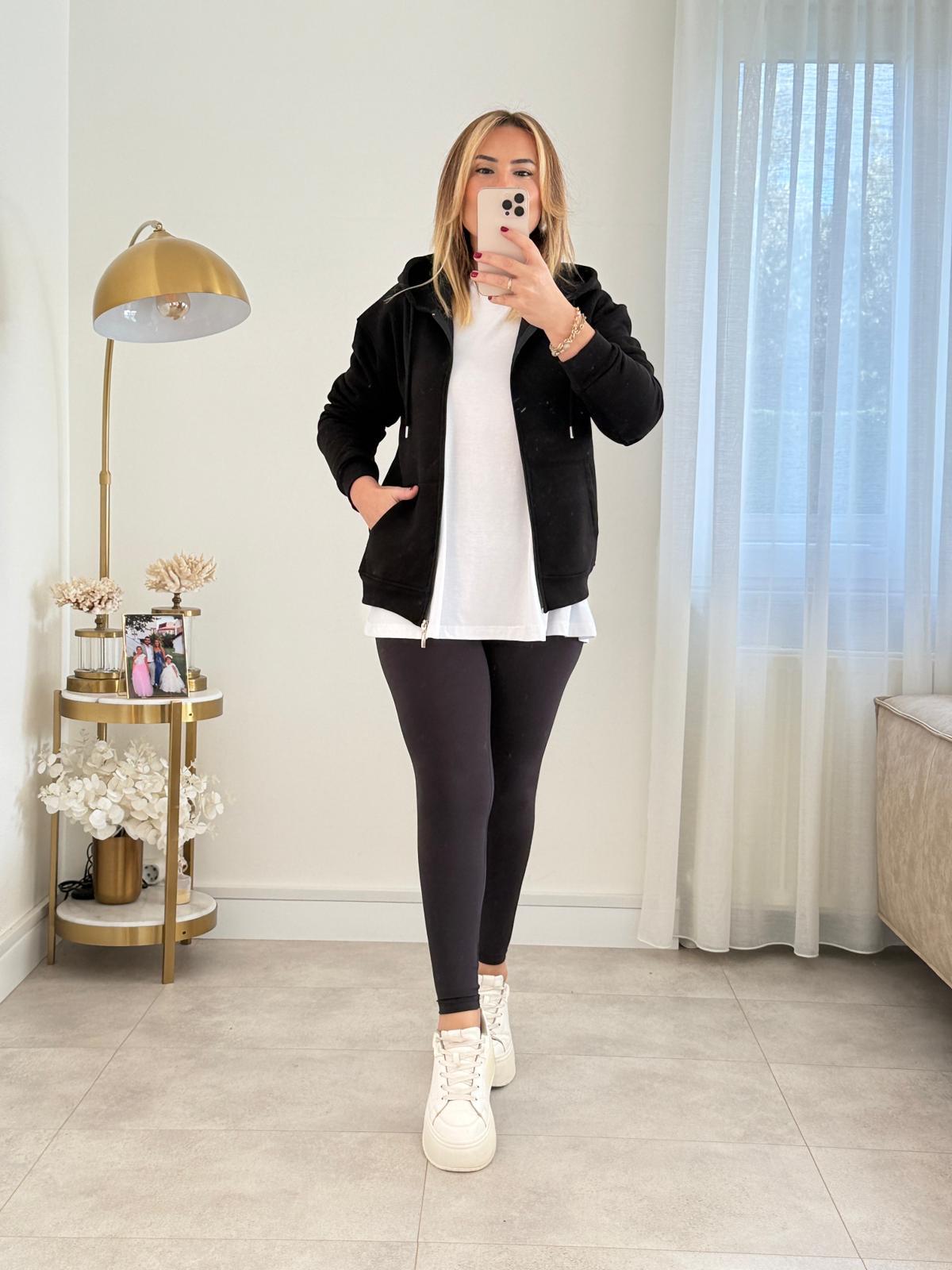 8753 Siyah Fermuarlı Sweatshirt