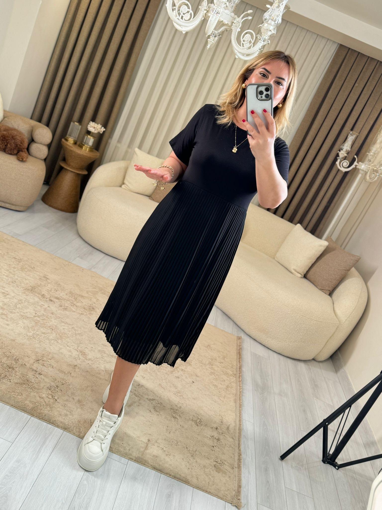 5827 Pilise Siyah Elbise