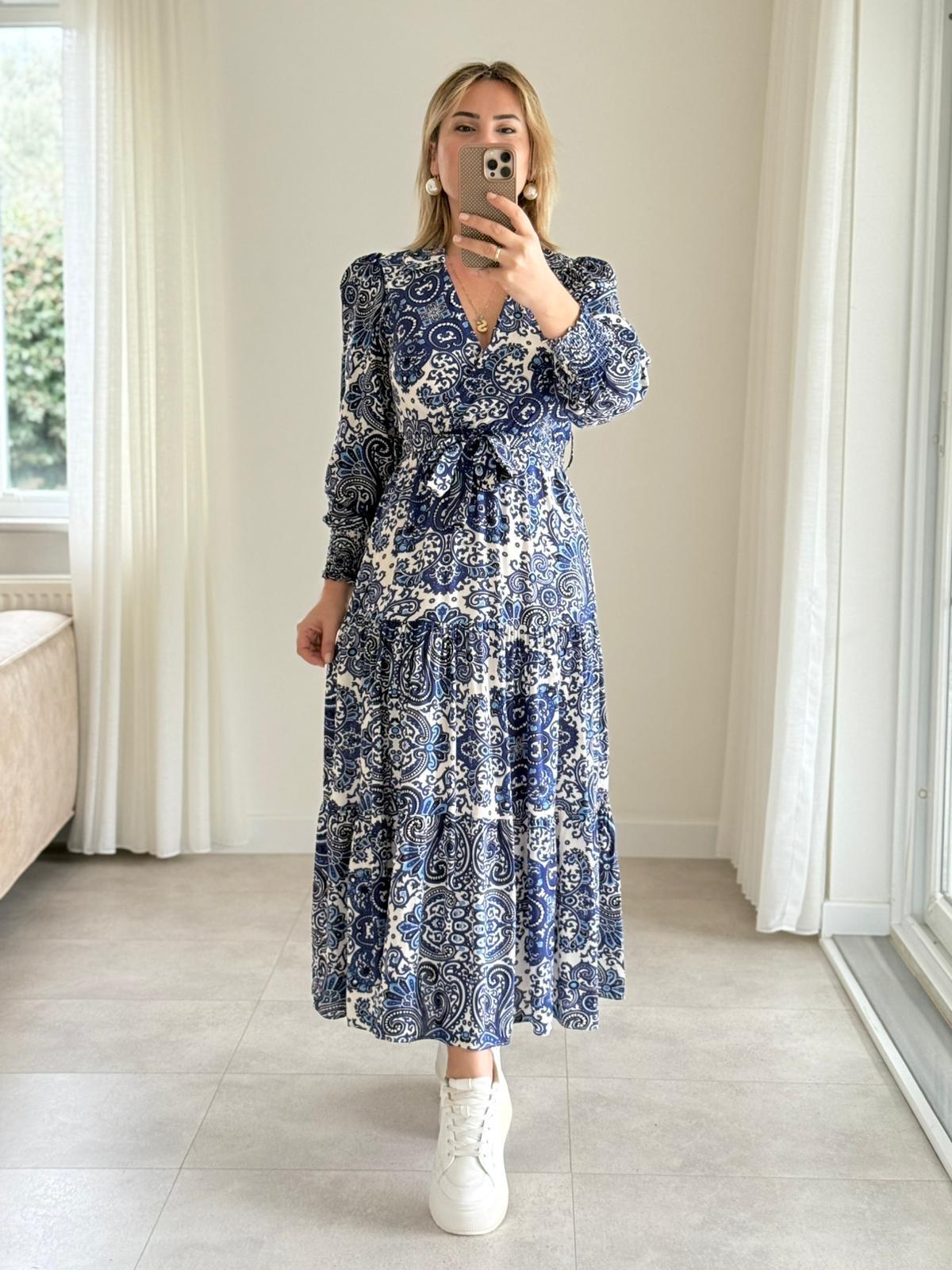 7308 Lacivert Maxi Kruvaze Elbise