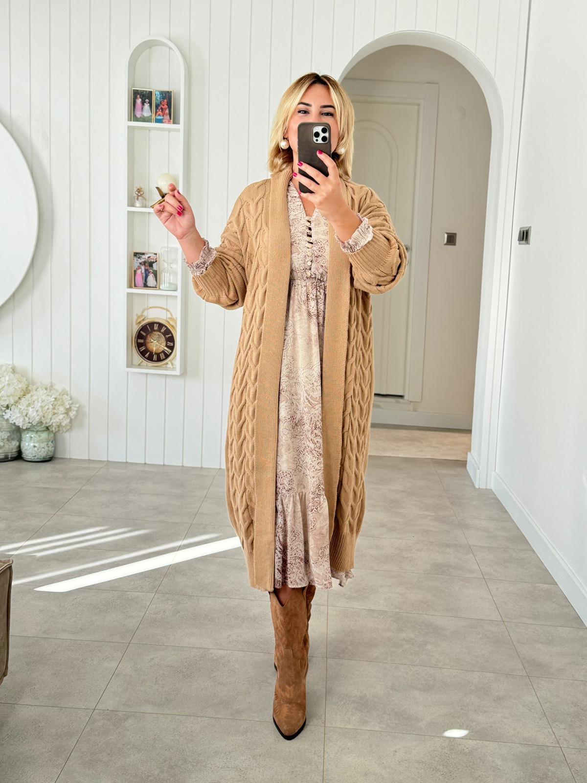 6919 Camel Yakalı Örme Hırka