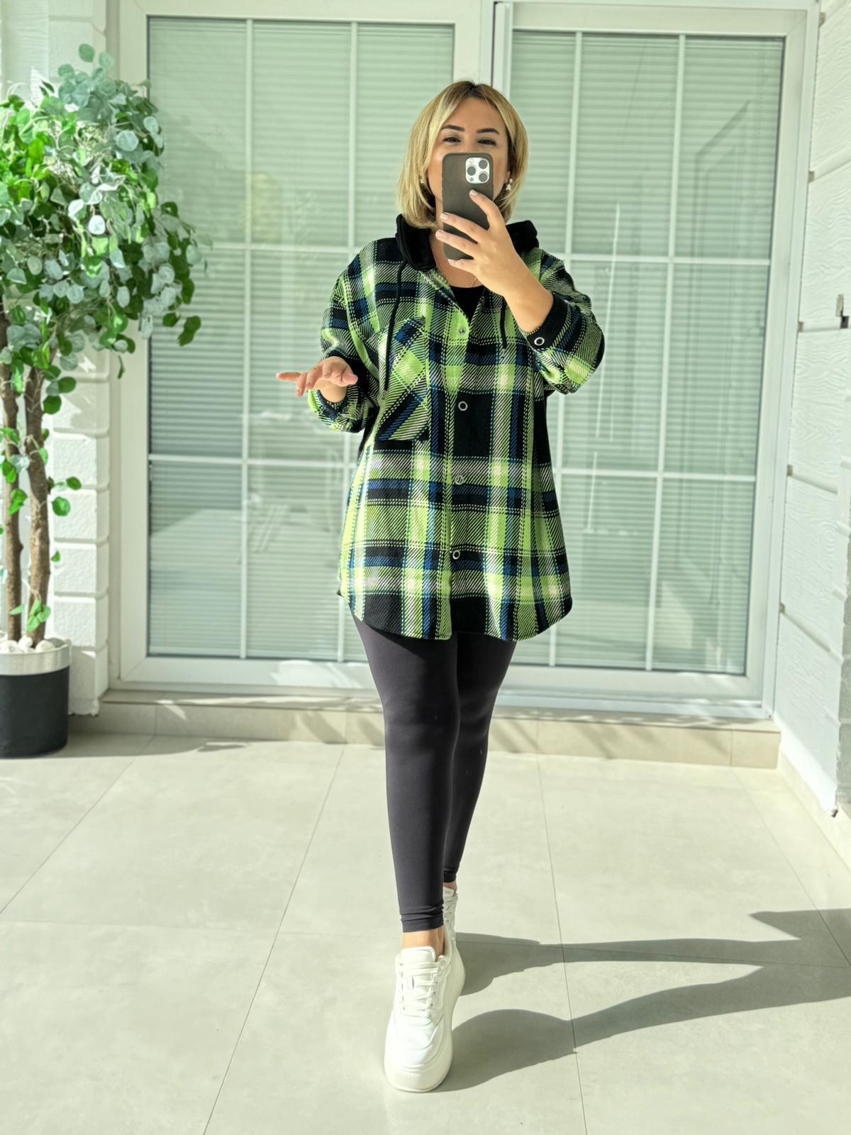 6963 Yeşil Kapüşonlu Oduncu Gömlek