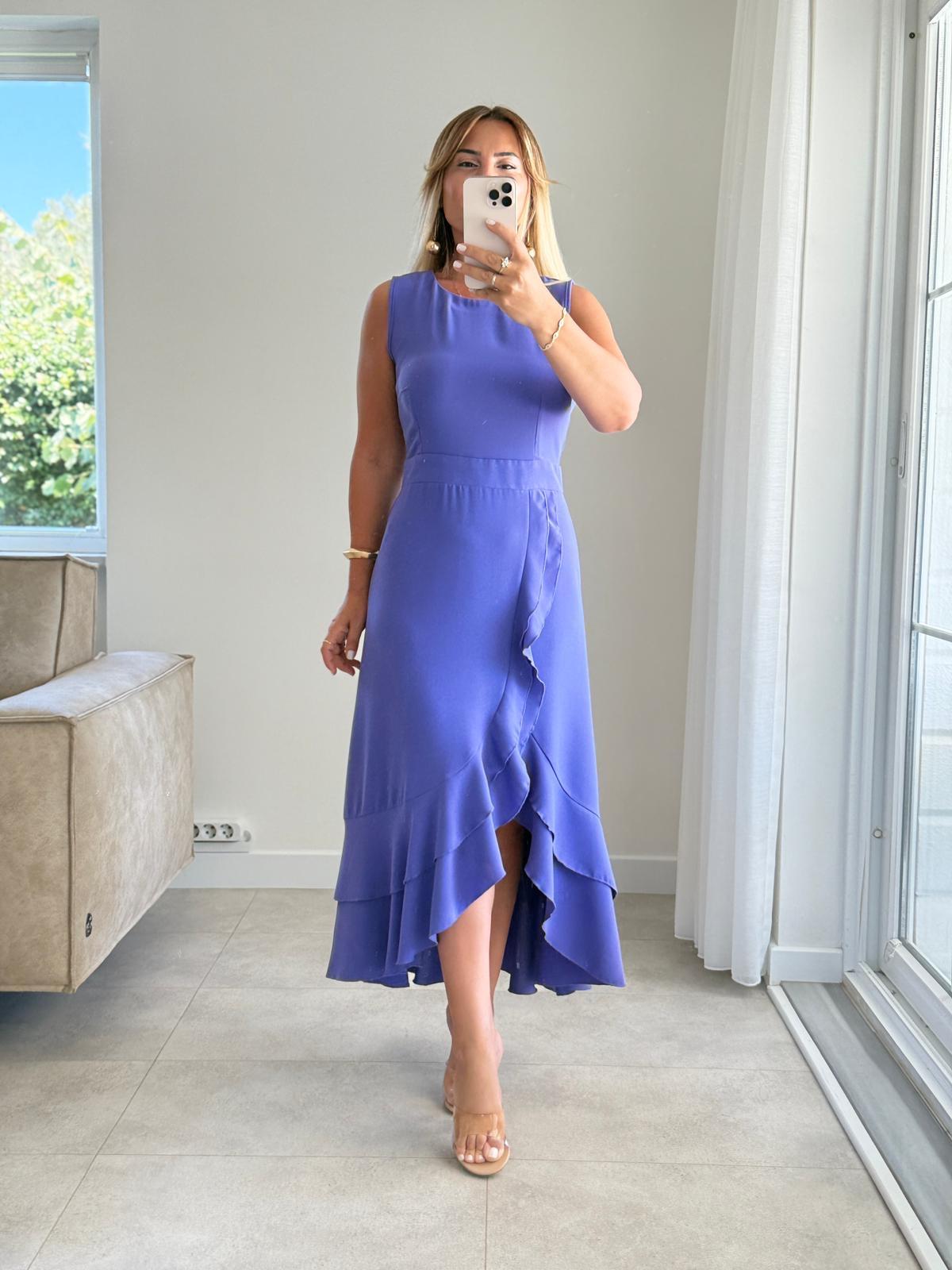 8300 Mor Asimetrik Detay Elbise