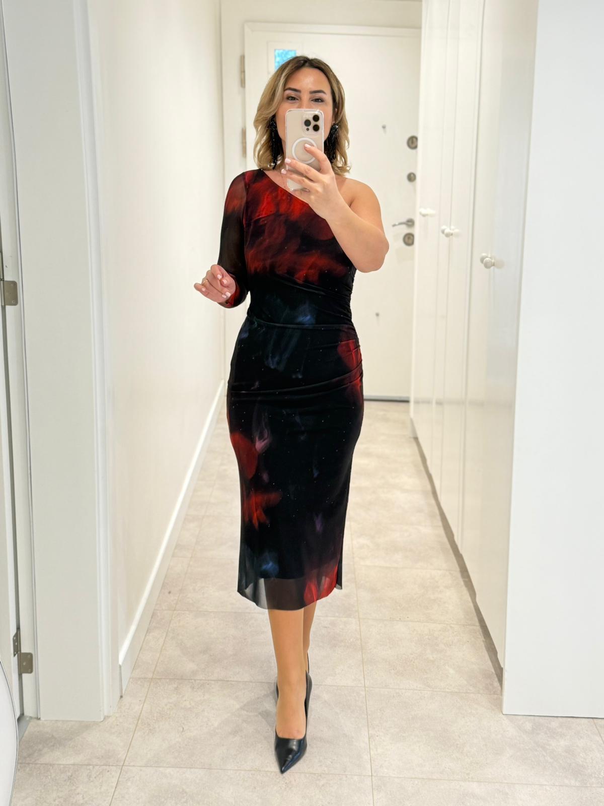 7243 Tek Omuz Tül Elbise