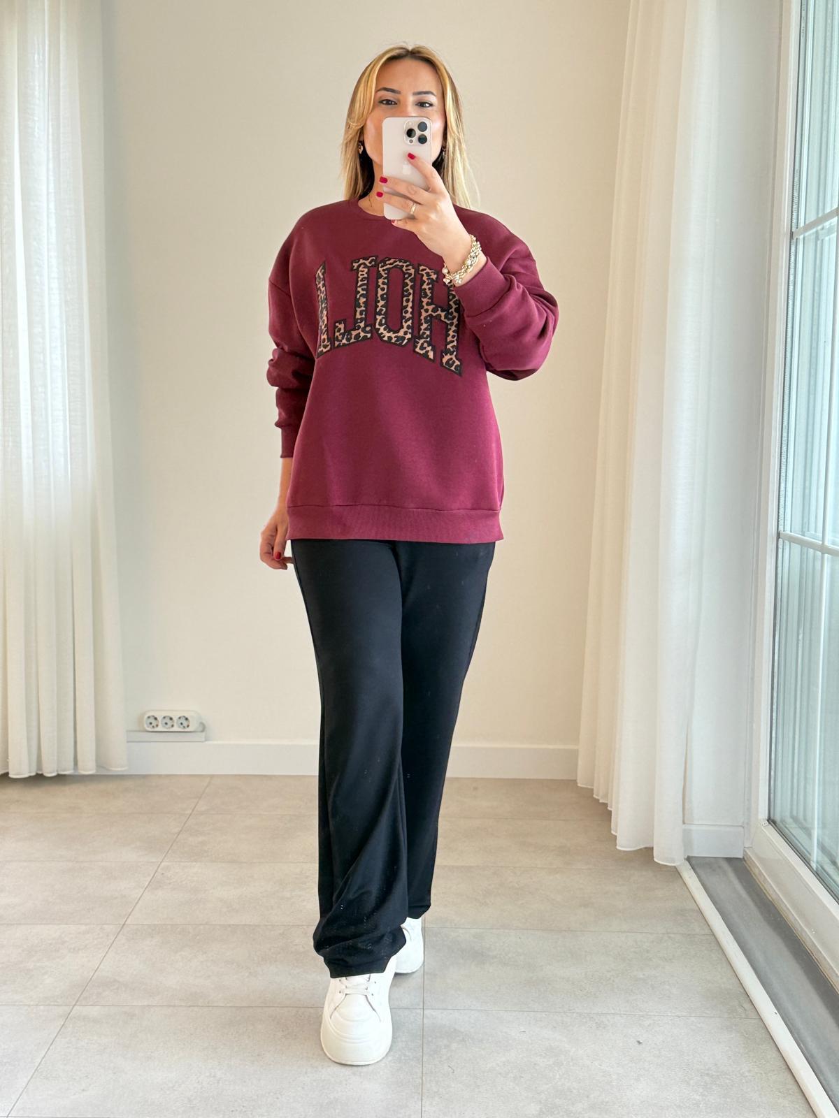 7075 Bordo Hola Nakışlı Sweat