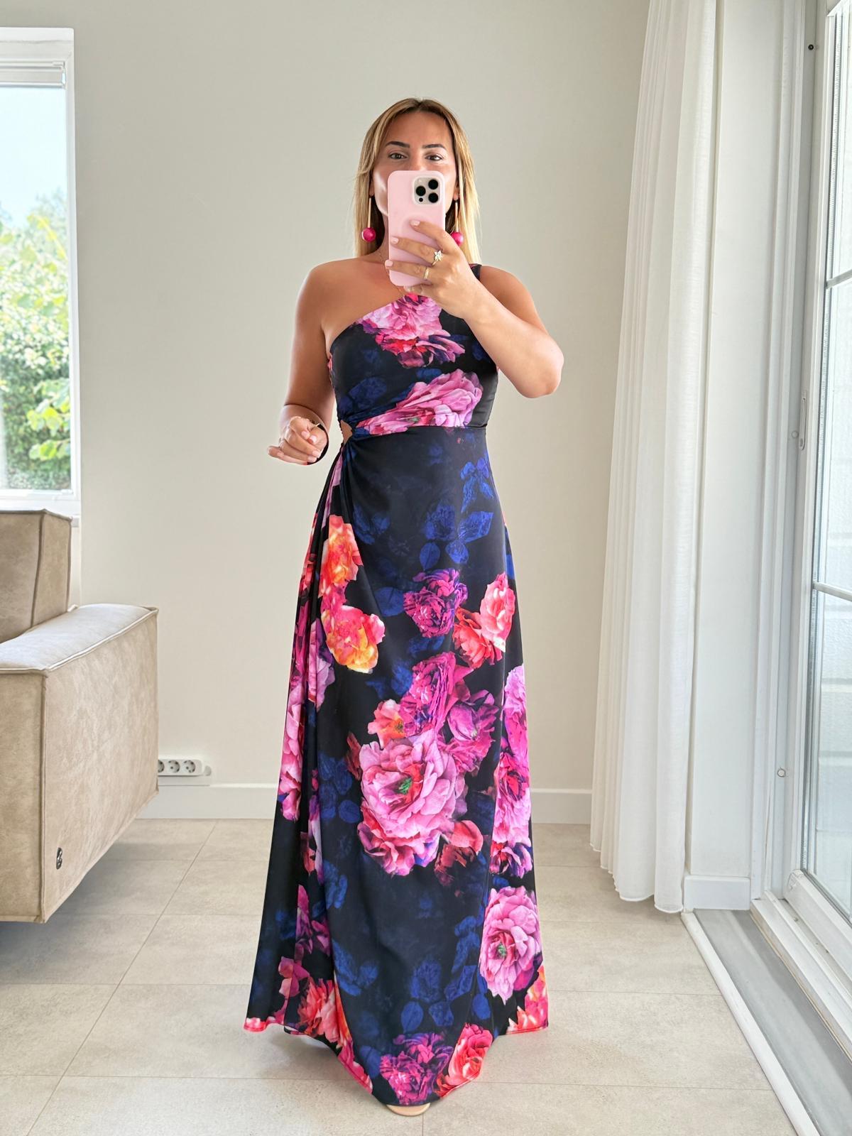 8291 Lacivert Yan Pencere Detaylı Elbise