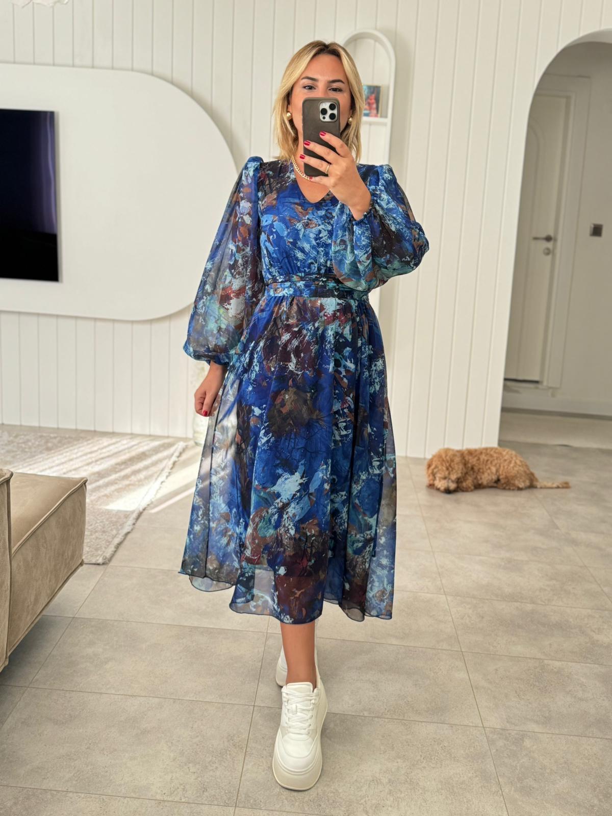 6765 Sax Mıdı Şifon Elbise