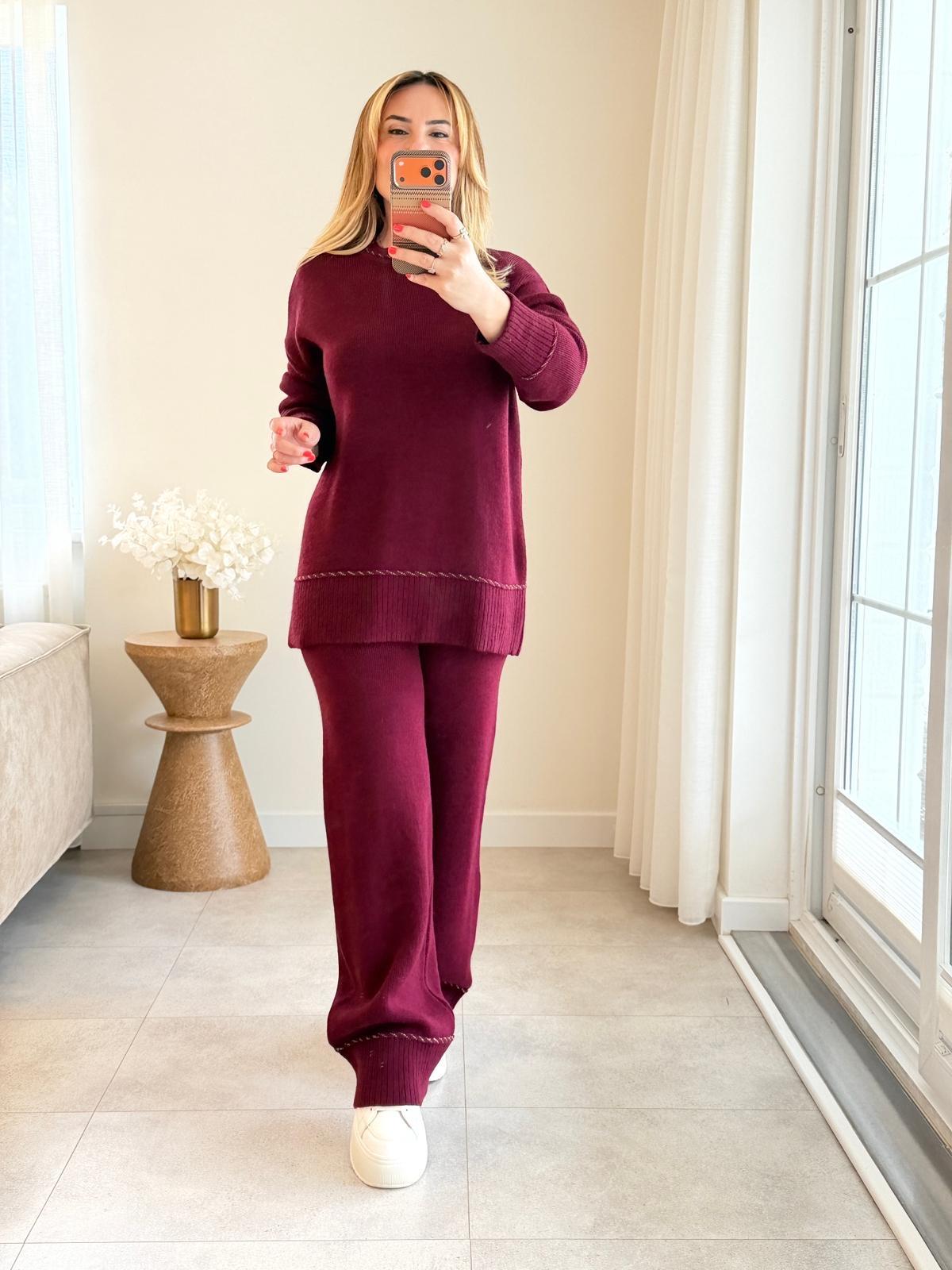 8938 Bordo Bisiklet Yaka Triko Takım