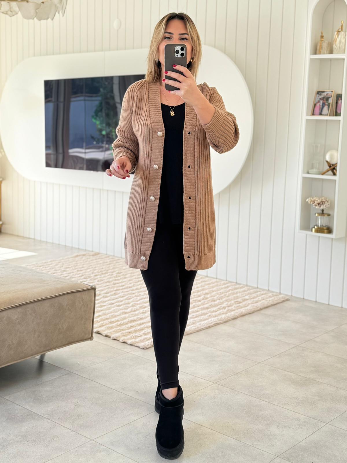 7239 Camel Fitilli Triko Hırka