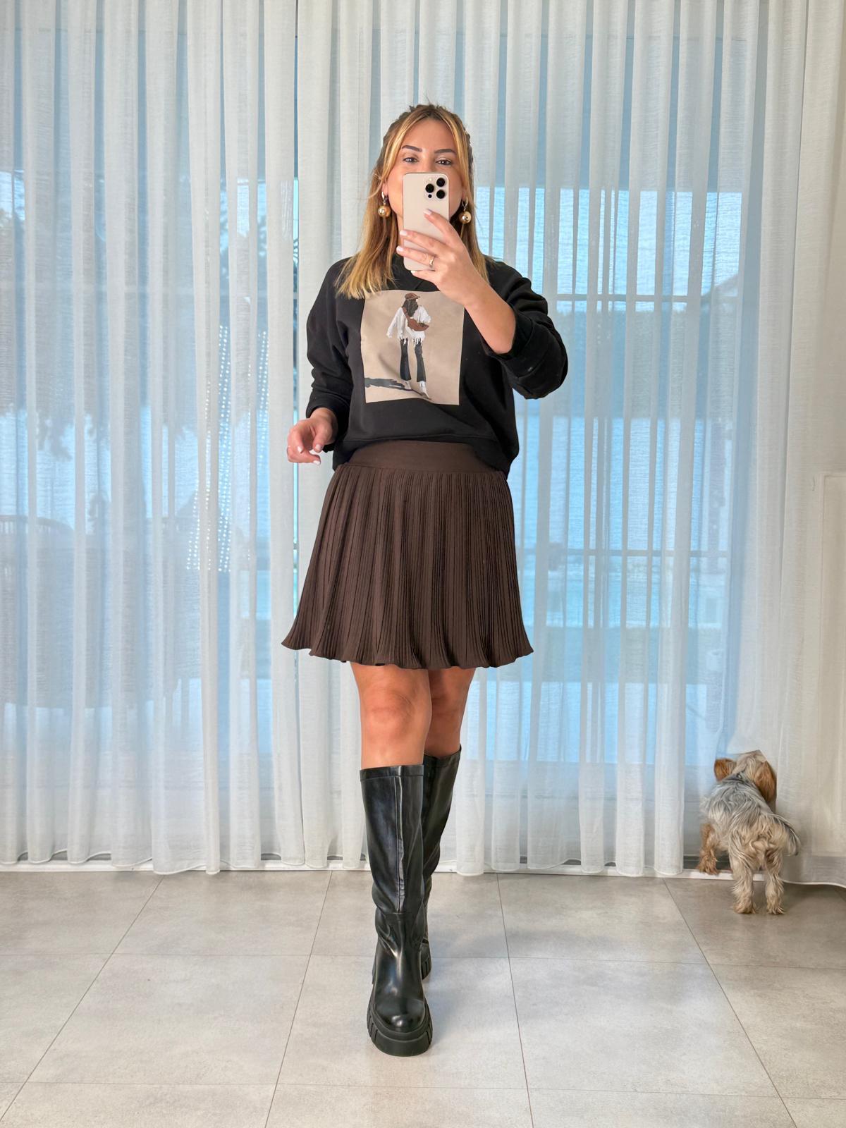 8886 Orj Marka Kahve Pileli Şortlu Etek