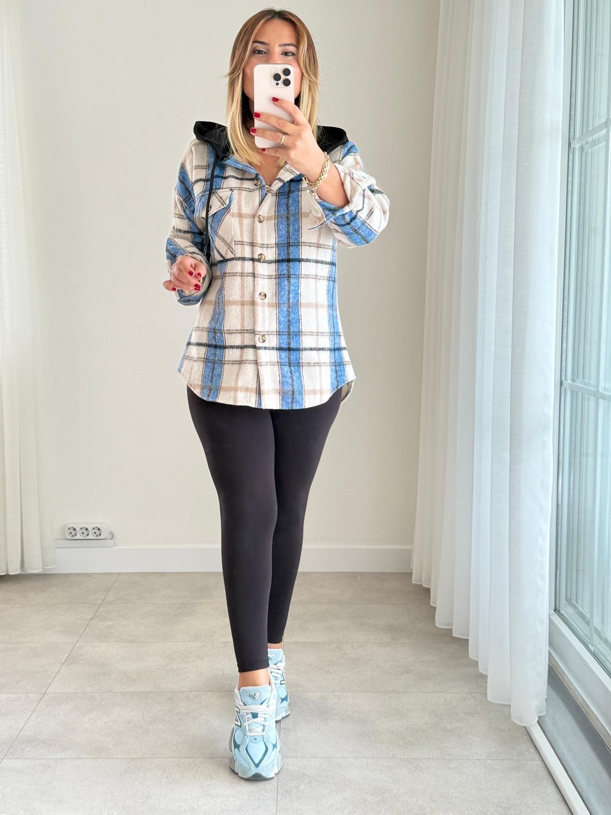 8527 Mavi Kapişonlu Oduncu Gömlek