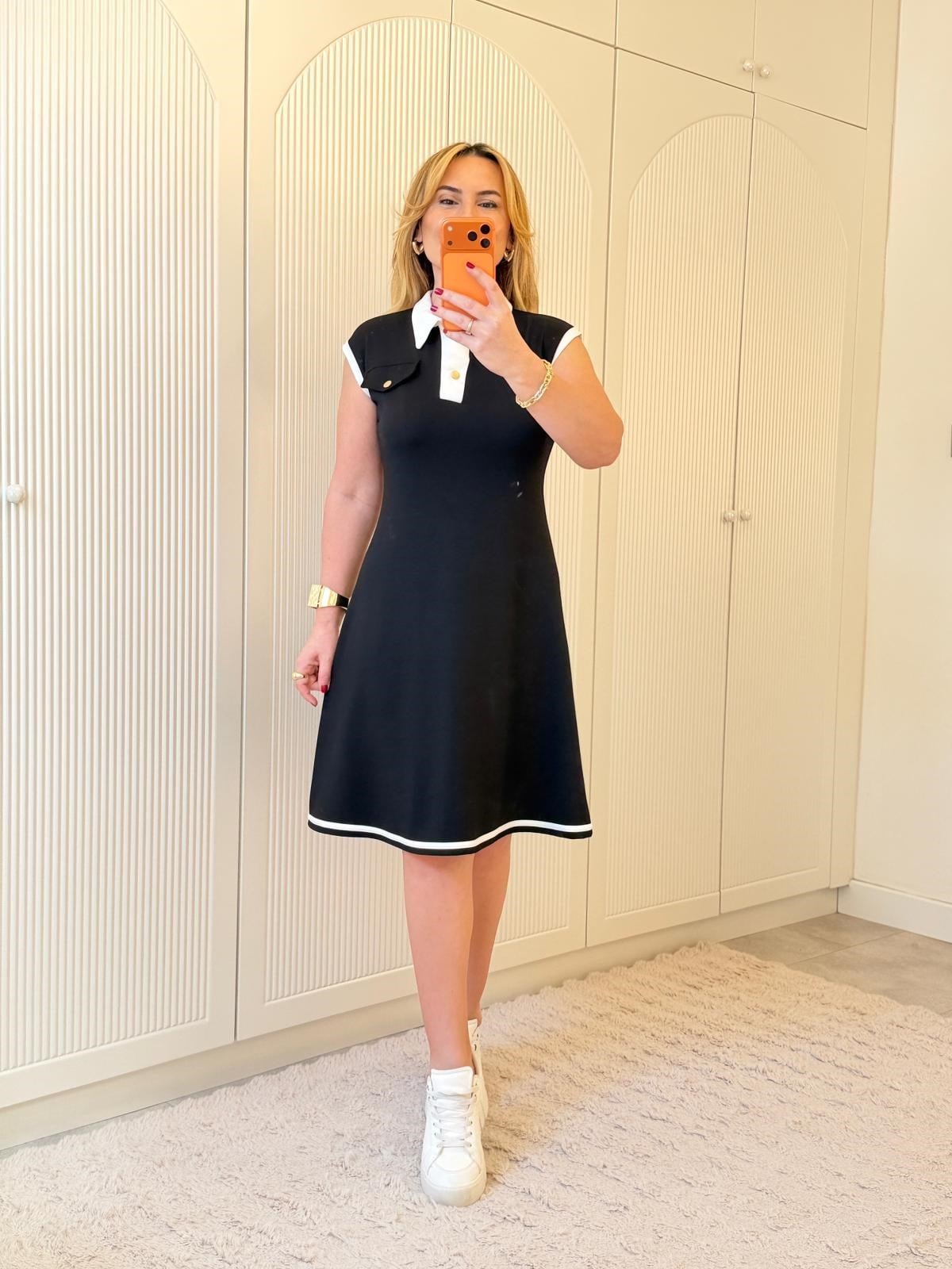 9263 Kolsuz Şerit Detay Siyah Elbise