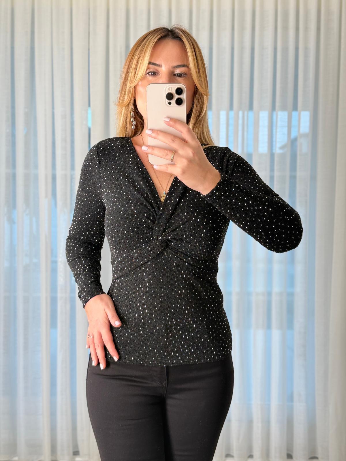 8888 Ön Düğüm Taşlı Bluz