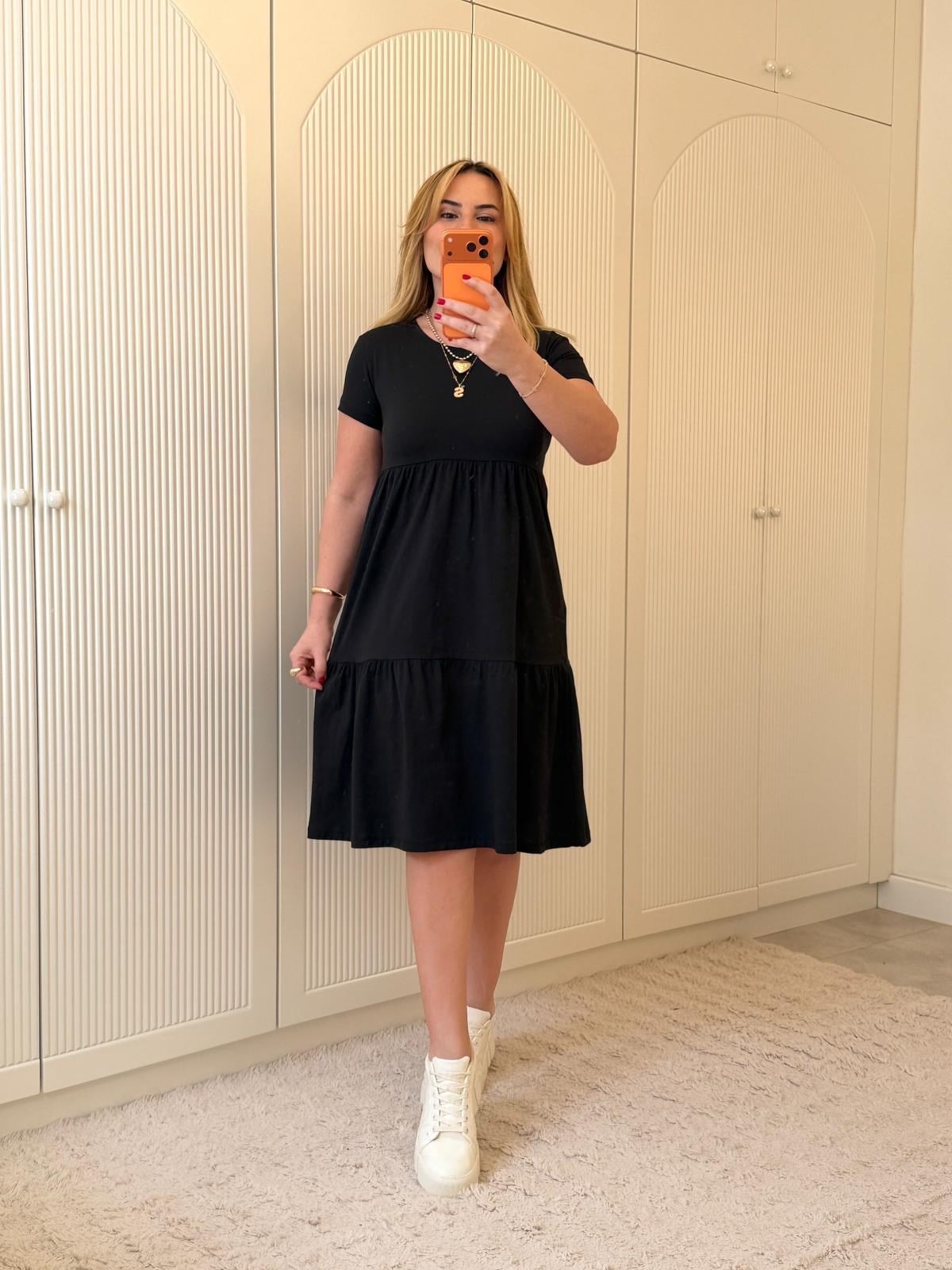9225 Siyah Bisiklet Yaka Basic Elbise