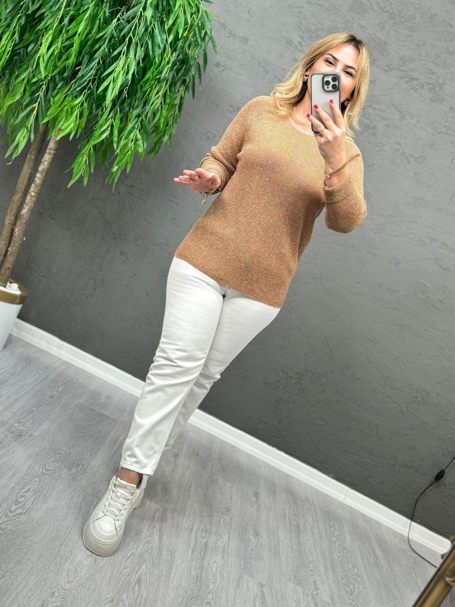 5721 Taba Bisiklet Yaka Simli Triko