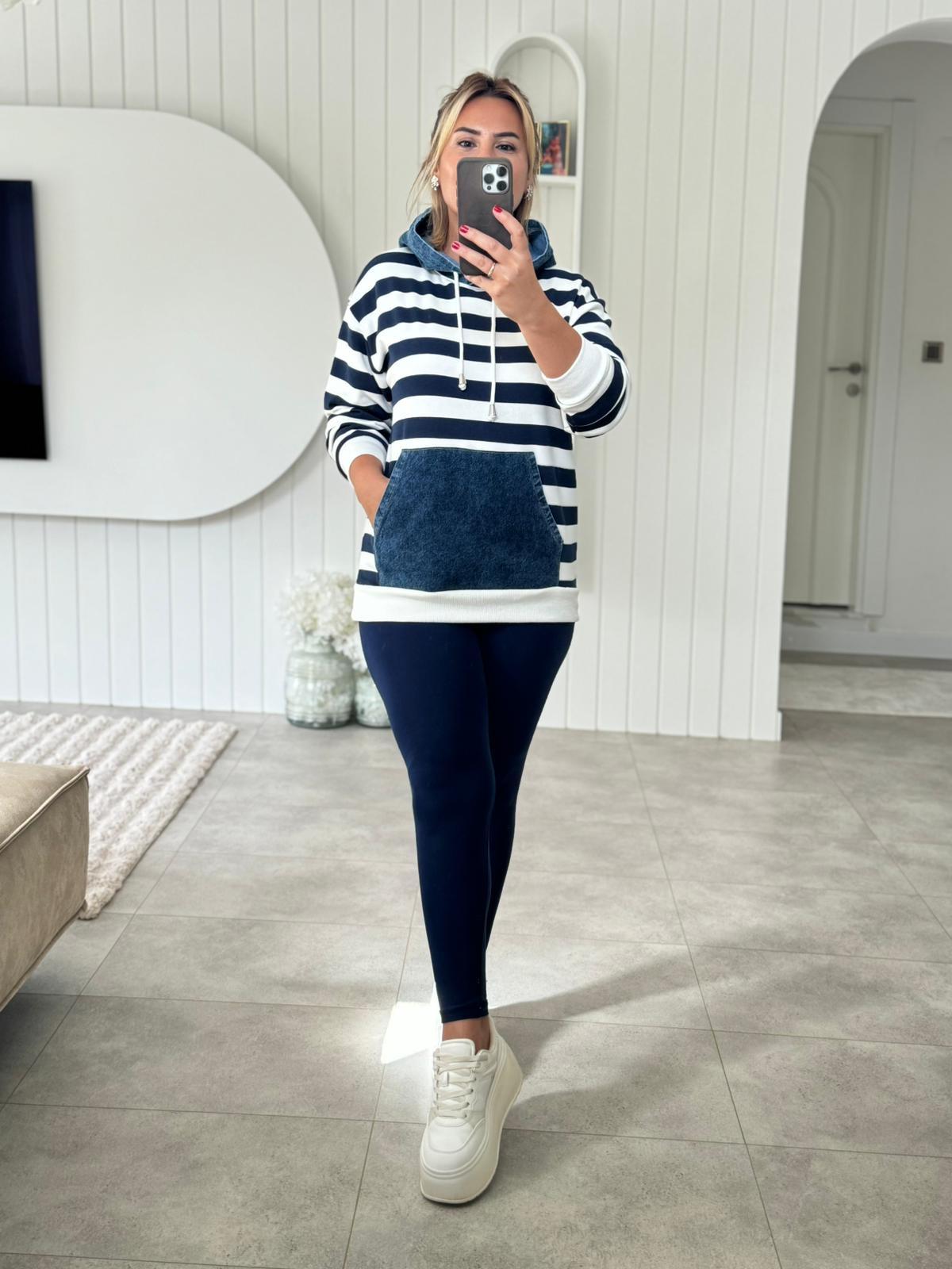 6864 Lacivert Jean Detaylı Sweat