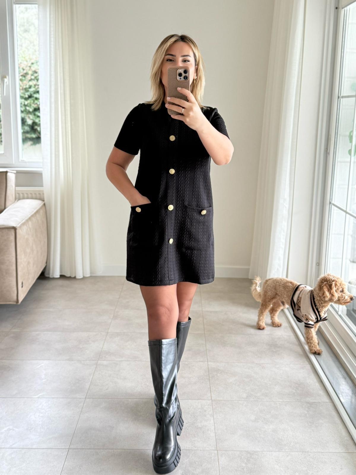 7292 Siyah Pamuk Elbise