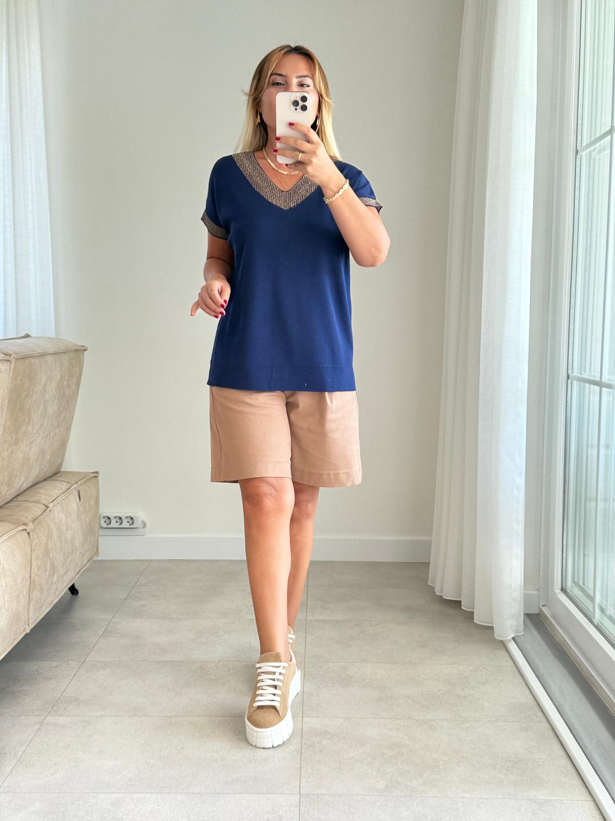 8469 Lacivert V Yaka Simli Triko