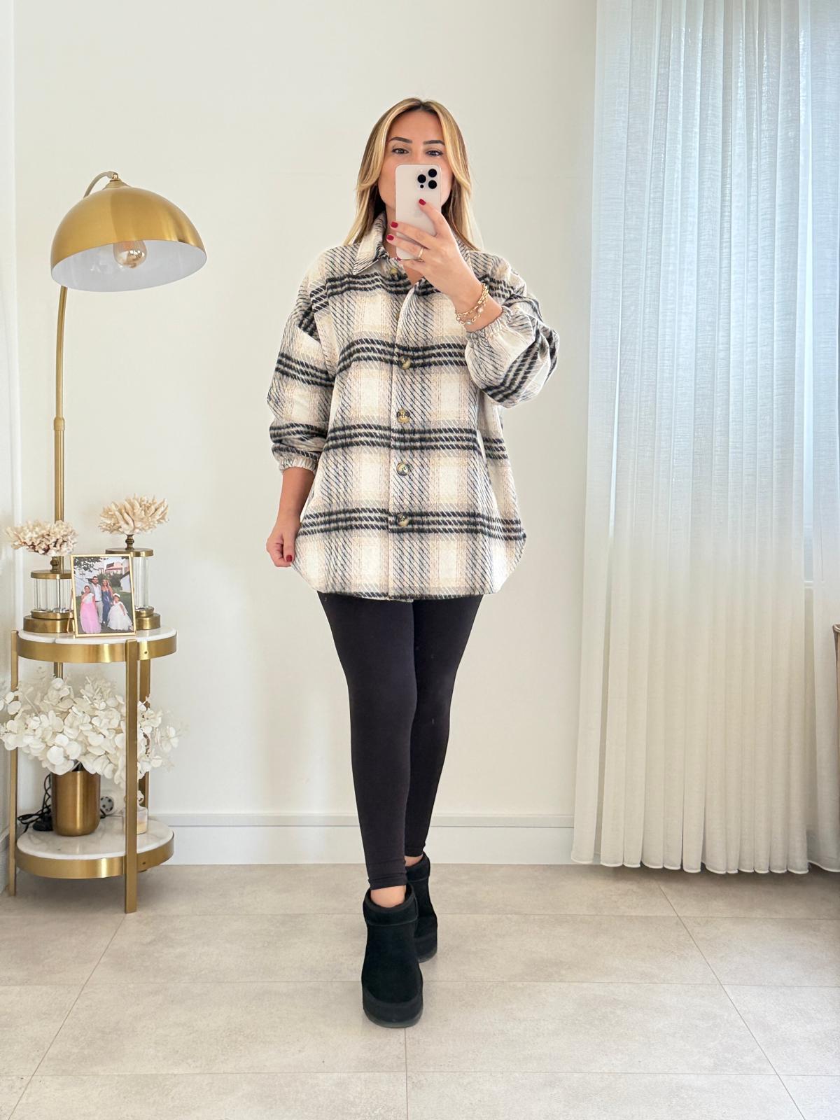 8683 Siyah Krem Oduncu Ceket