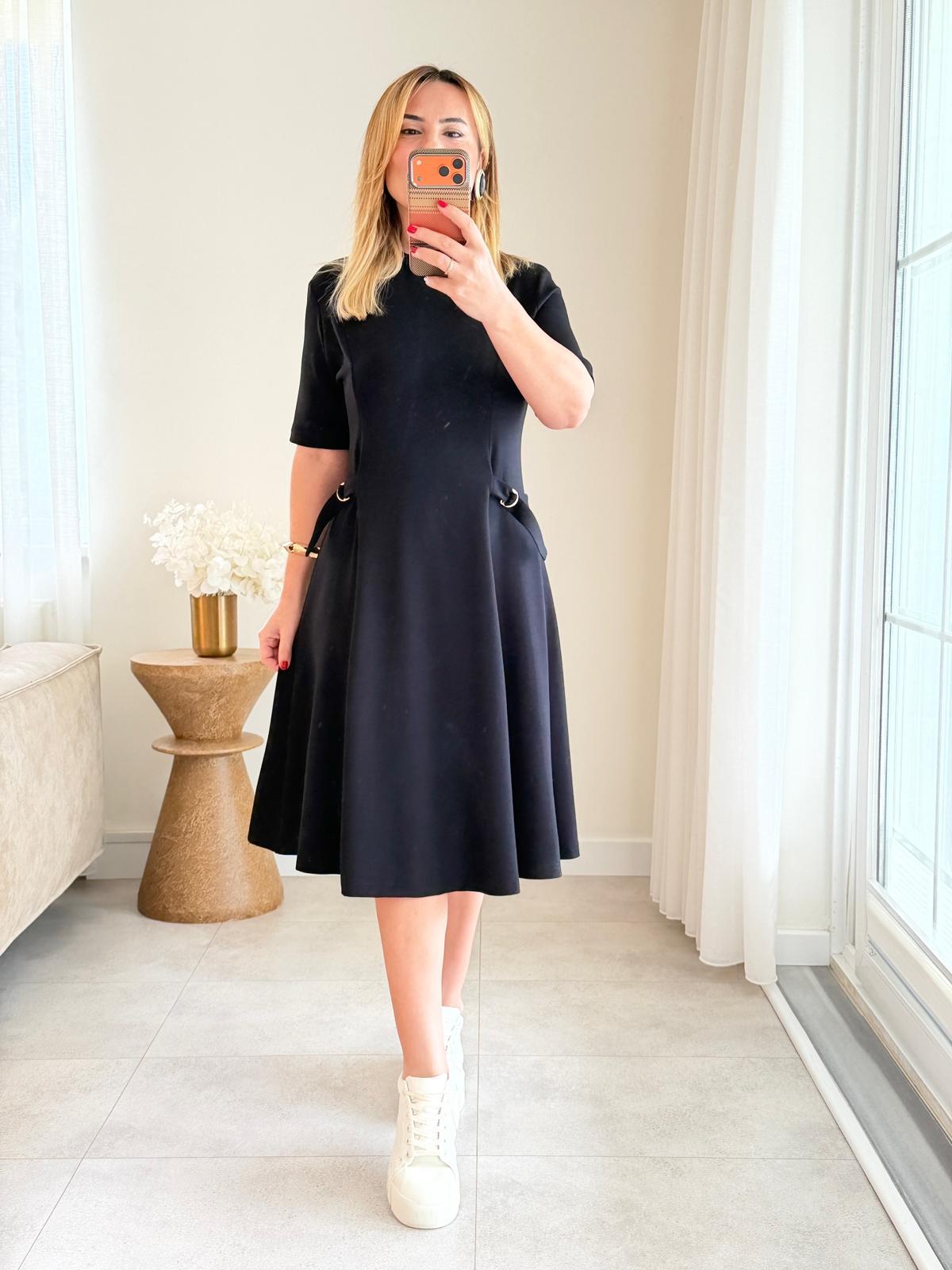 8967 Siyah Bisiklet Yaka Modal Elbise