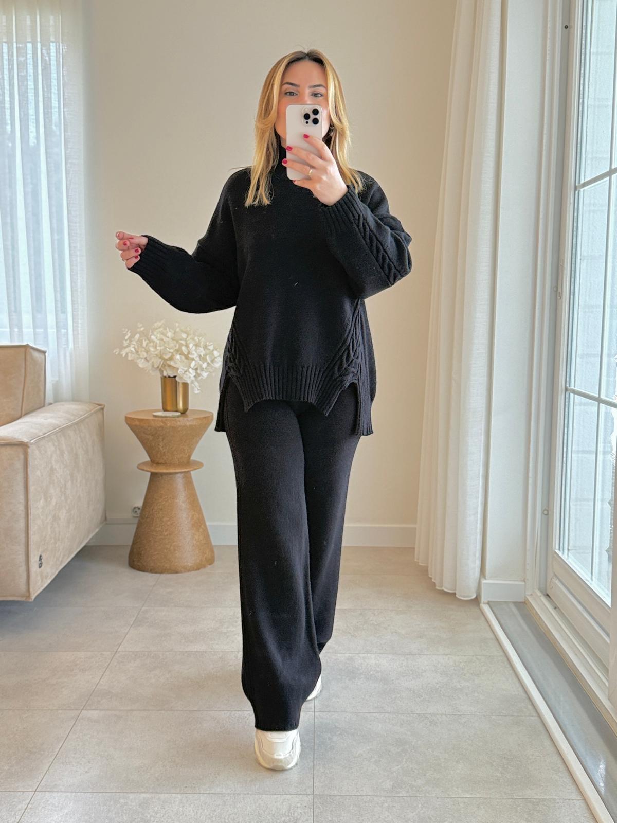 8870 Siyah Saç Örgülü Takım