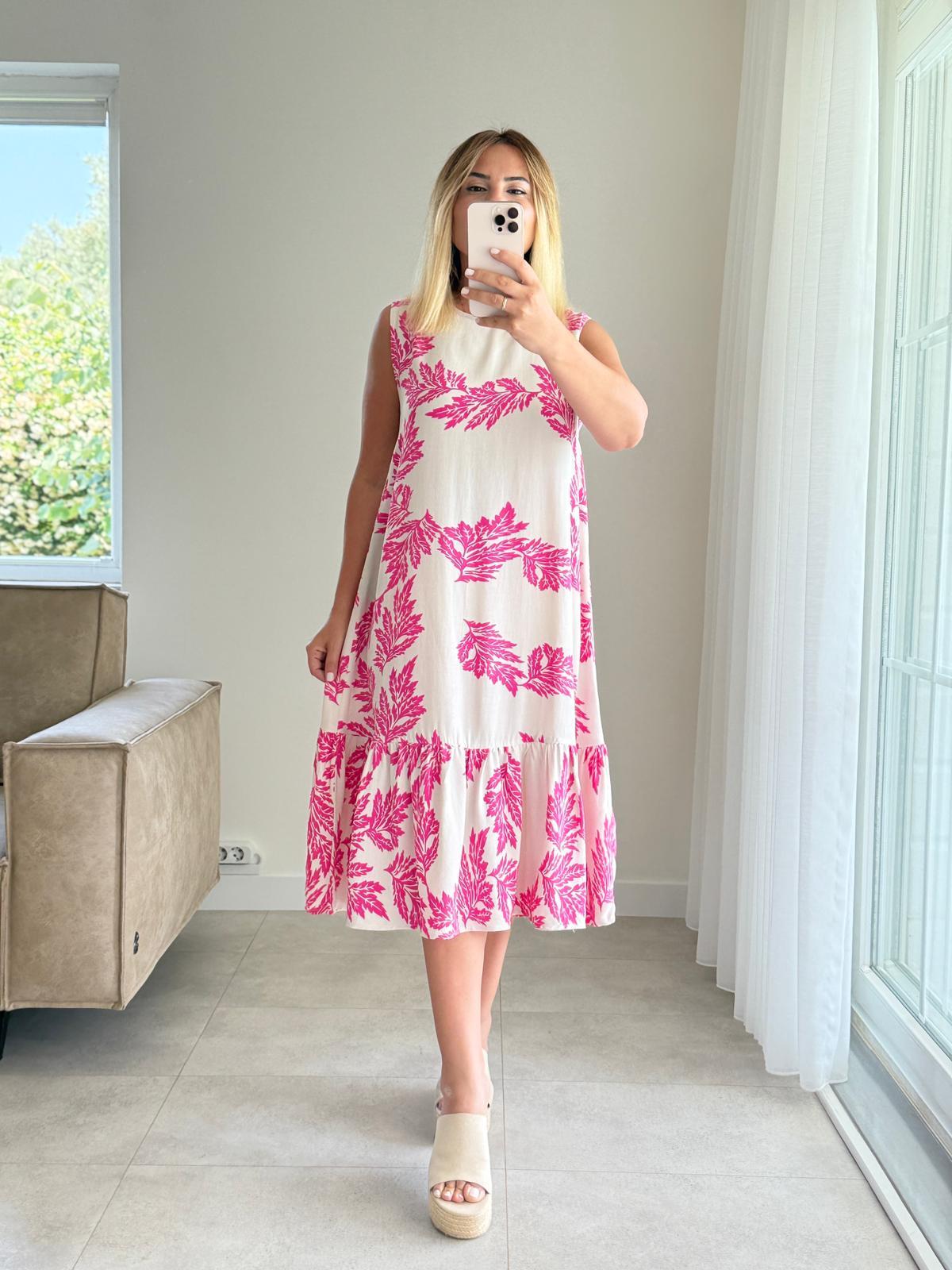 8059 Taş Pembe Kolsuz Elbise