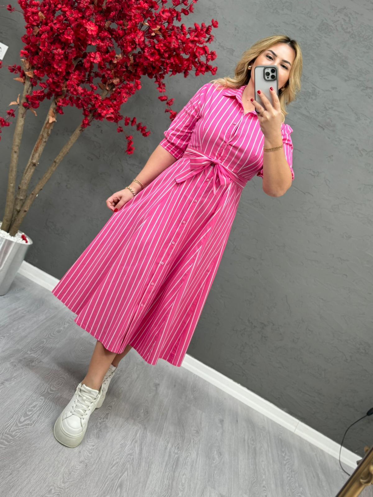 5706 Pembe Poplin Gömlek Elbise