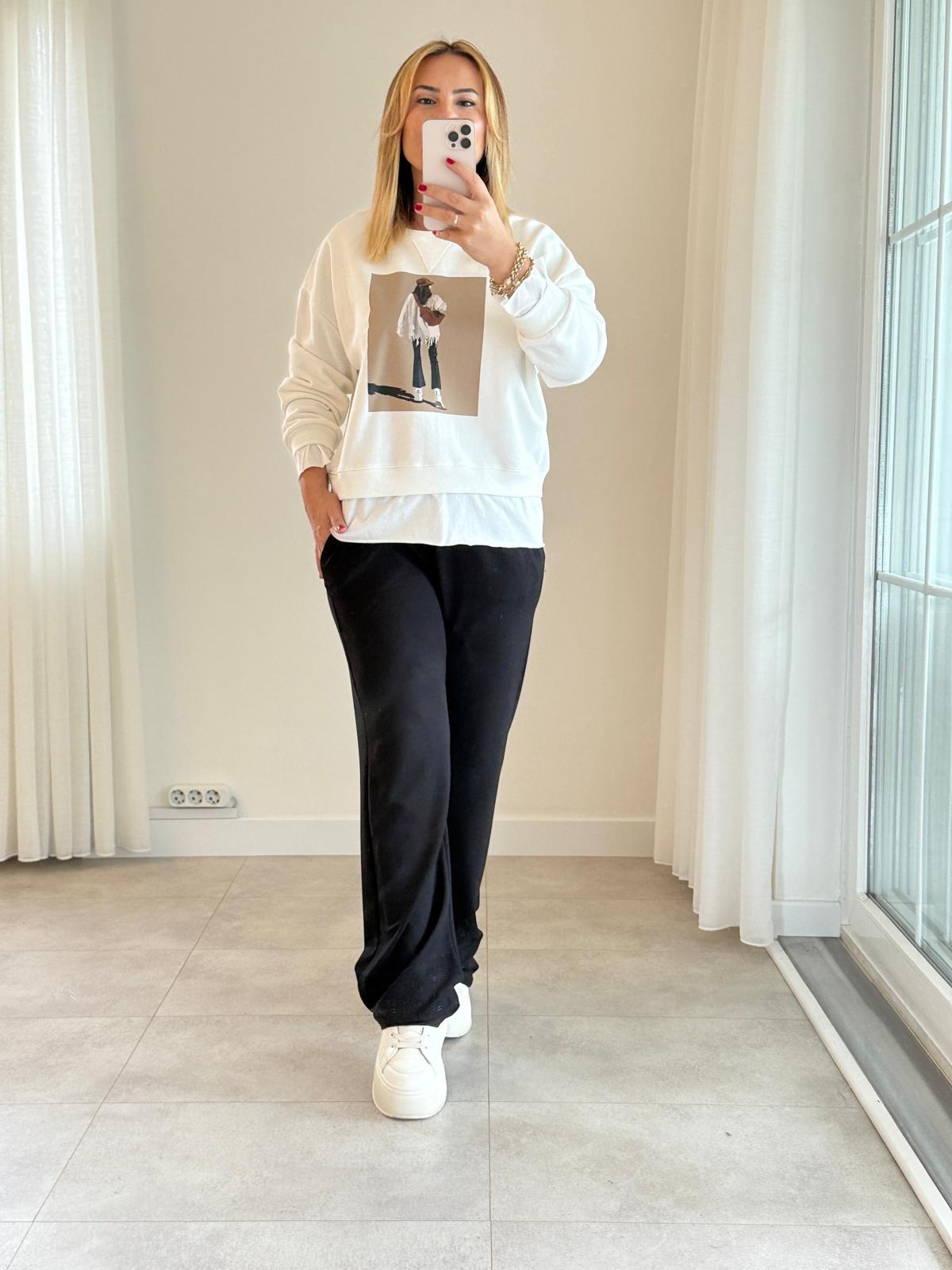 7300 Ekru Baskı Detay Sweat