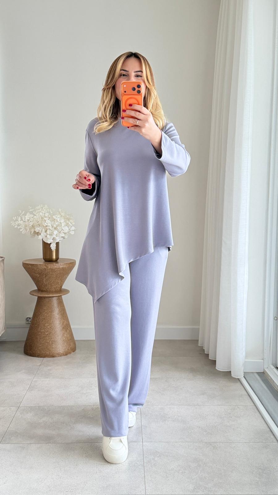 8908 Gri Asimetrik Kesim İkili Takım