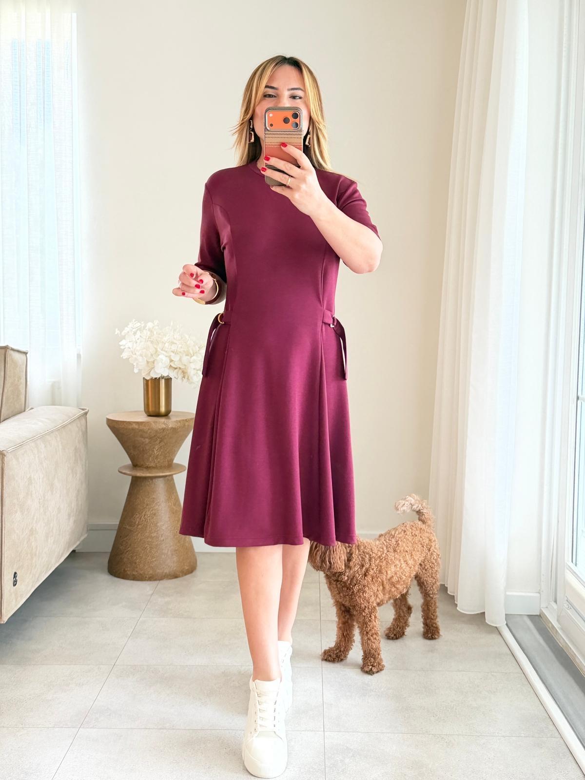 8966 Bordo Bisiklet Yaka Modal Elbise