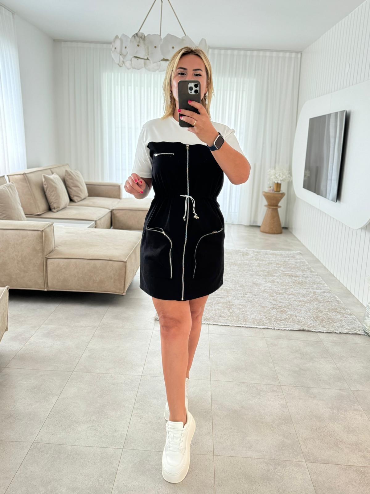 6648 Fermuar Detay Siyah Elbise