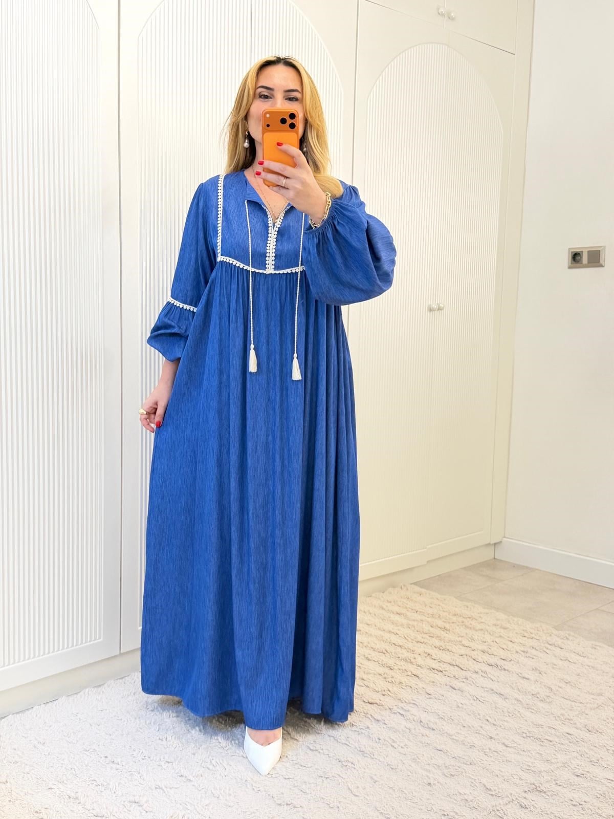 9274 Lacivert Püsküllü Tensel Elbise