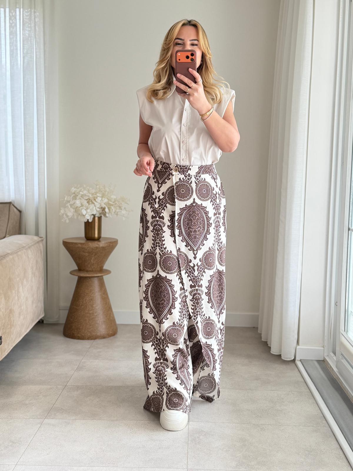 8198 Kahve Ön Detay Pantolon