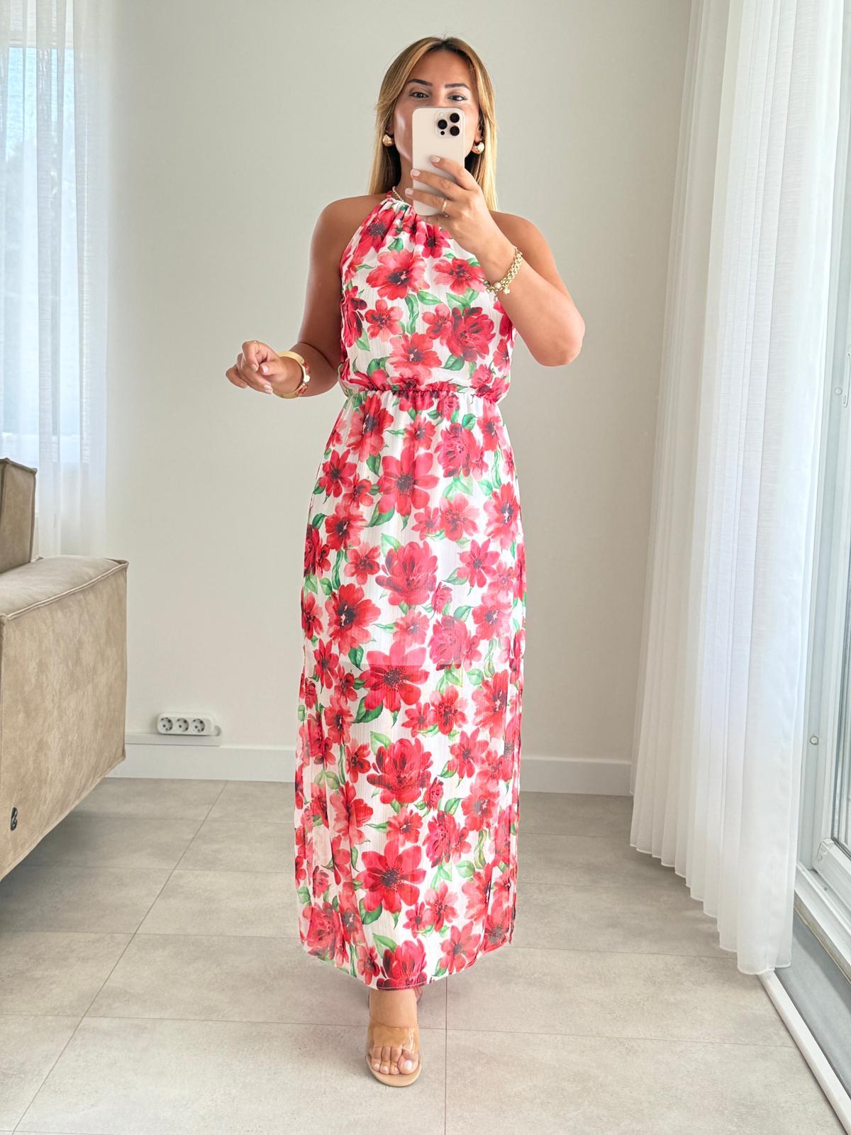 8426 Kırmızı Astarlı Şifon Elbise